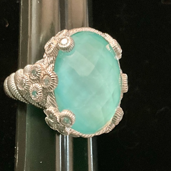 Judith Ripka Sterling Oval Turquoise and Quartz Doublet Cocktail Ring 5.75 - Picture 11 of 16
